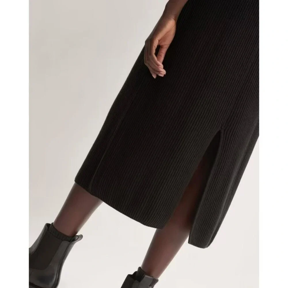 Everlane The Organic Cotton Sweater Midi Skirt‎ Size XXS Black Ribbed Knit NWT